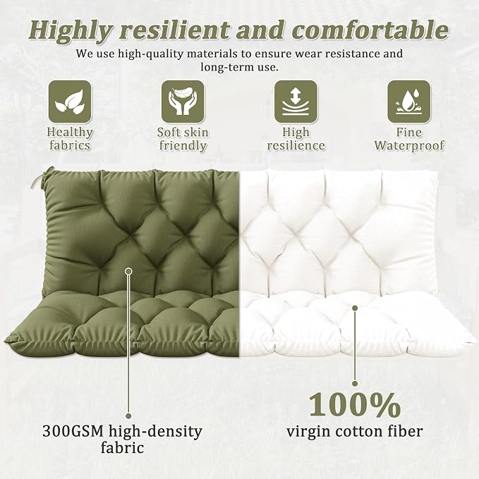 Porch Swing Cushion with Backrest 2-3 Seater Outdoor Bench Cushions Waterproof - Image 4