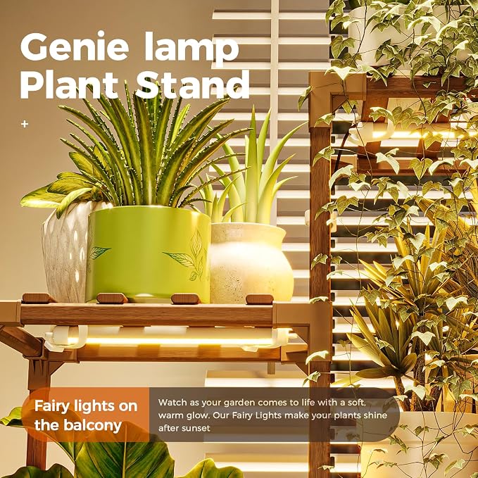 Bamworld Tall Plant Stand with Grow Lights Large Indoor Plant Shelf - Image 3