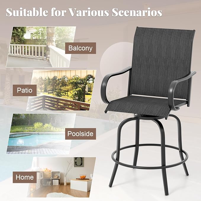 Giantex Set of 2 Swivel Outdoor Bar Stools, All-Weather Bar Height Patio Chairs - Image 8