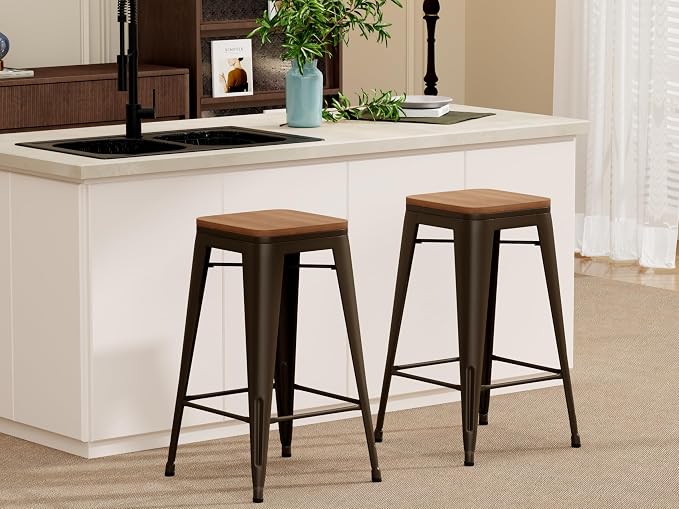 Andeworld Bar Stools Set of 2 Stackable Metal Bar Stools Industrial Bar Height - Image 2