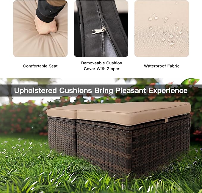 Y Enjoy 2-Pieces Outside Rattan Ottomans，Multipurpose Outdoor Furniture - Image 9