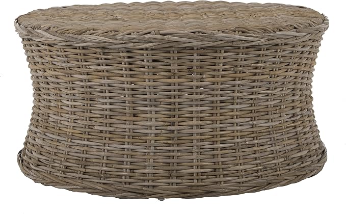 SAFAVIEH Home Collection Ruxton Natural Rattan Round Coffee Table Ottoman - Image 4