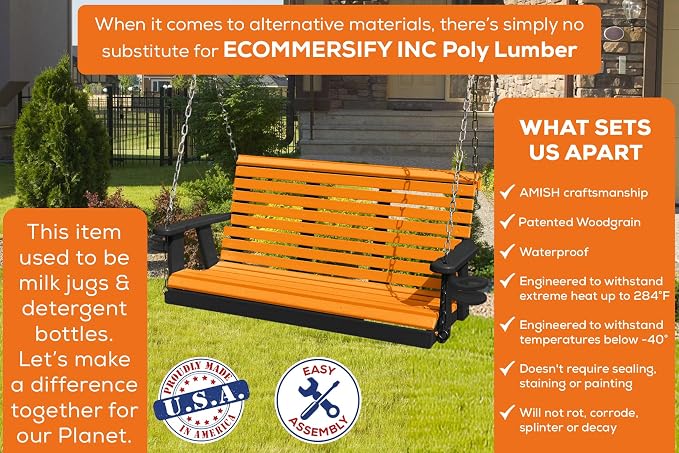 Poly Lumber Wood 5FT Porch Swing Amish Craftsmandship Made in USA HDPE - Image 3