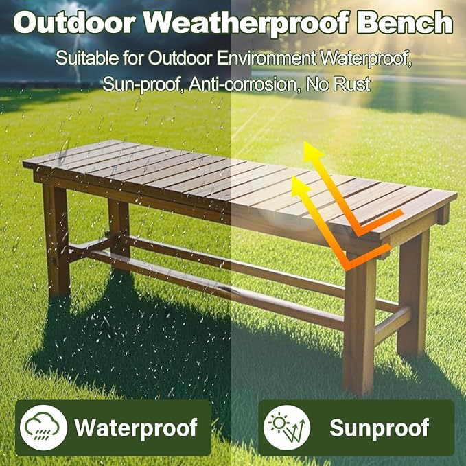 47.2'' Outdoor Garden Benches Weatherproof Patio Bench Two-Person Seat Backless - Image 4