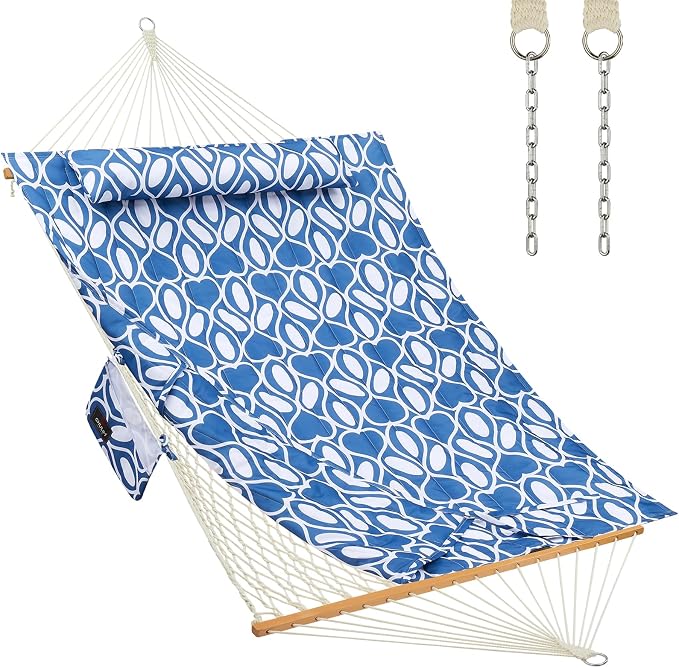 Outdoor Double Hammock with Hardwood Spreader Bars, Large Rope Hammock with by CHULIM