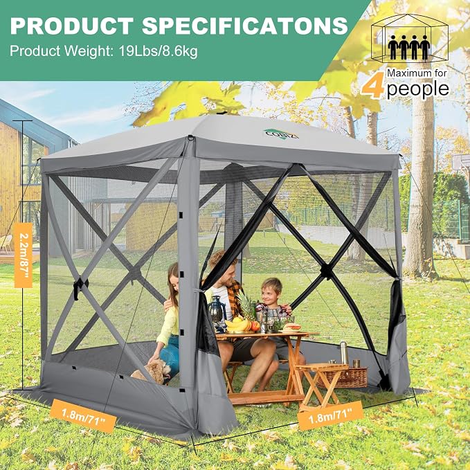 COBIZI 6x6 FT Pop up Gazebo Tent, Waterproof Instant Screen - Image 2