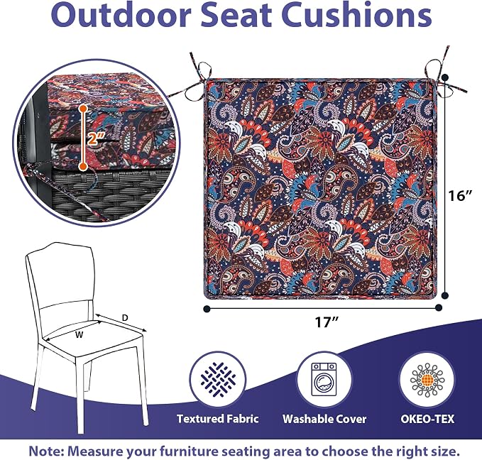 Outdoor Chair Cushions Set of 4, Waterproof Outdoor Seat Cushions - Image 6