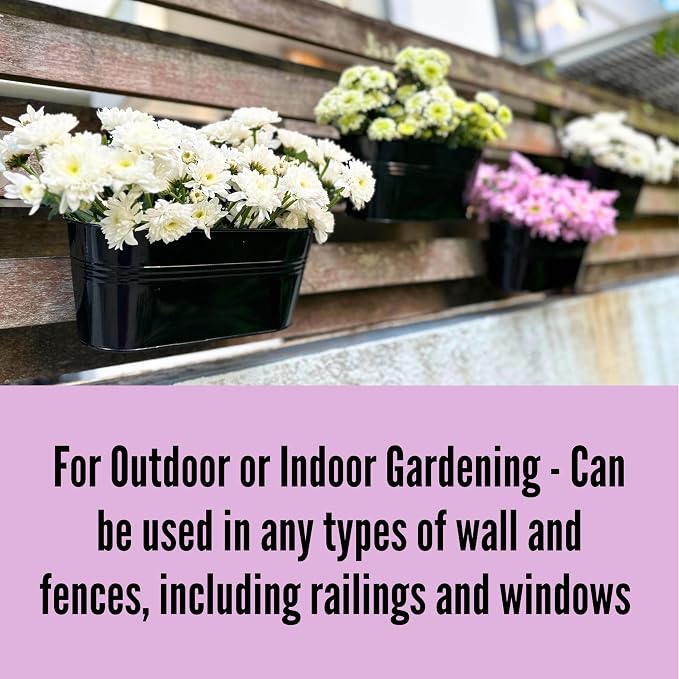 LaLaGreen Rail Planter Outdoor Plants Black Metal Iron Hanging Flower Pots Deck - Image 5
