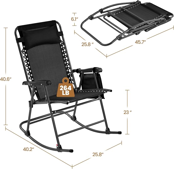 Yaheetech 26in Rocking Chair Outdoor Zero Gravity Folding Chairs Rocking Chairs - Image 3