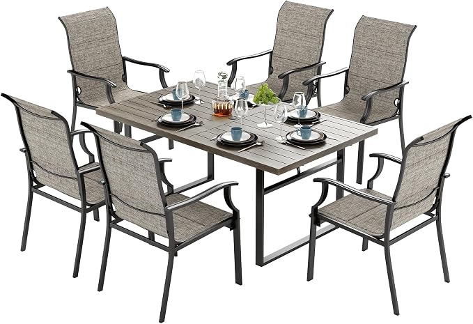 7 Piece Patio Dining Sets for 6, Outdoor Table and Chairs Set by SUNSHINEVALLEY