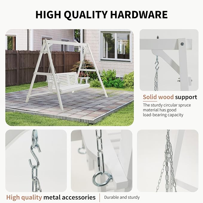 Finnhomy Heavy Duty 880 LBS Wooden Porch Swing Frame, Wooden Patio Swing Chair - Image 7
