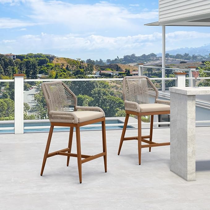 PURPLE LEAF Patio Counter Height Bar Stools 24" H Set of 4 Modern Rattan Bar - Image 3