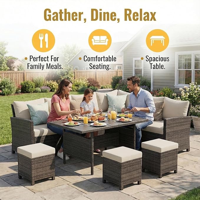 Wisteria Lane 7 Piece Patio Furniture Set, High Curved Back Wicker Patio - Image 3