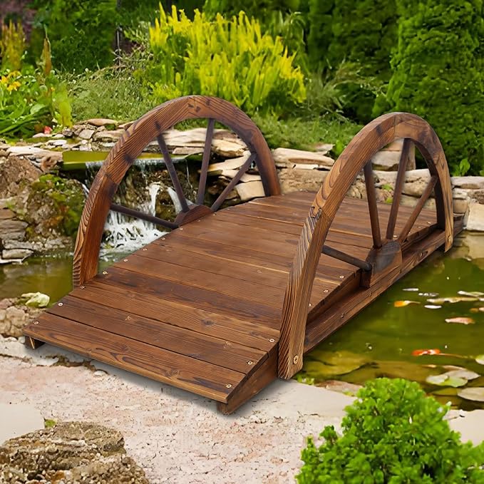 Wooden Garden Bridges for Outdoors 5ft, Garden Bridge for Backyard Yard Patio by Ningering