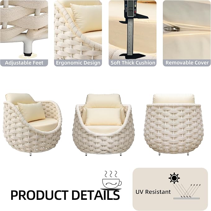 TWT 4 Pieces Patio Sofas, All-Weather Olefin Rope Balcony Furniture - Image 4