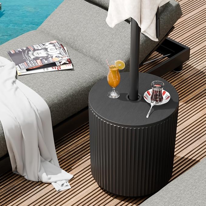 FONTOI Patio Side Table with Umbrella Hole, 11.5 Gallon Fillable Umbrella Stand - Image 2