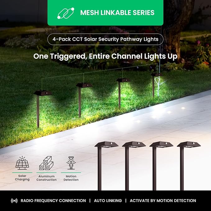 Mesh Linkable Series 4-Pack Solar LED Security Pathway Light w/ LiFePO4 Battery - Image 2