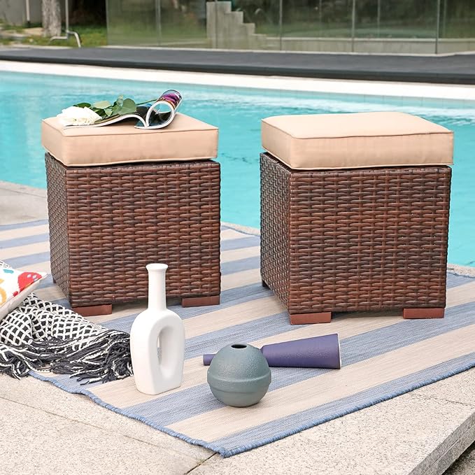 Patiorama 2 Pieces Assembled Outdoor Patio Ottoman, Indoor Outdoor All-Weather - Image 2