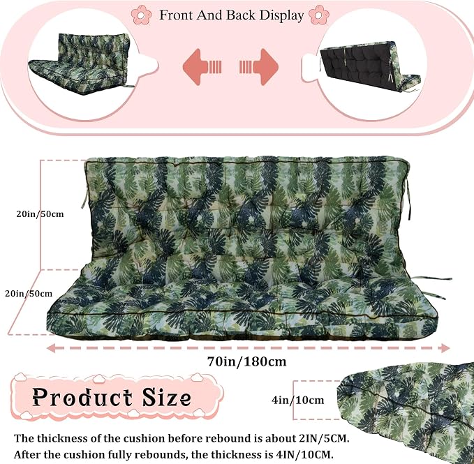 2-3 Seat Swing Replacement Cushion, Outdoor Bench Cushions - Image 5