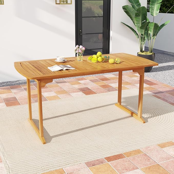 Tangkula 3 Piece Acacia Wood Patio Dining Table Set, Farmhouse Indoor Outdoor - Image 9