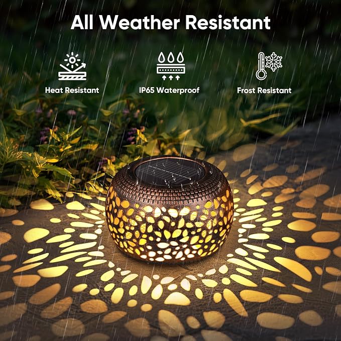 Solar Lanterns Outdoor Waterproof Decor: 2 Pack Red Copper Hollow Out Retro - Image 4