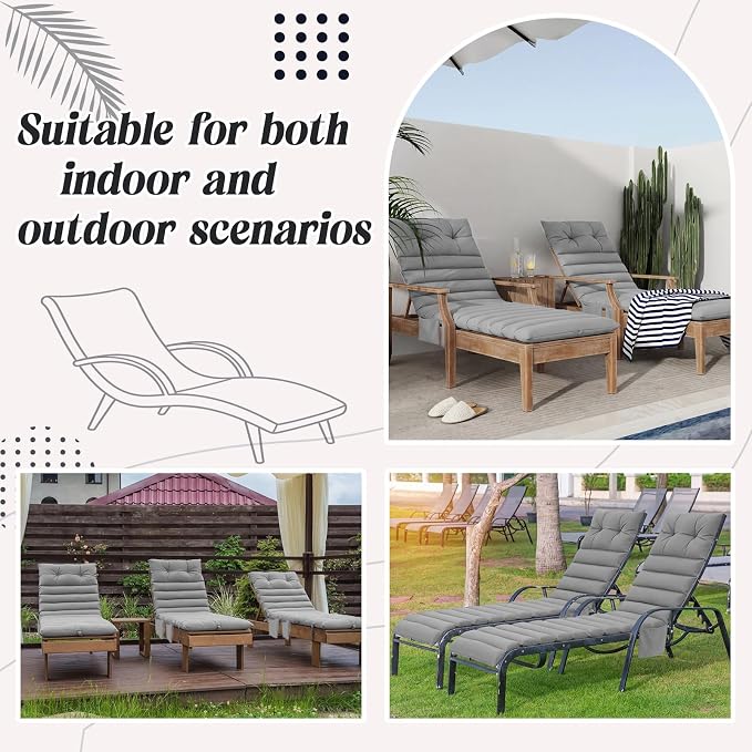 Kigley Outdoor Lounge Chair Cushions Set of 2, 72.8 x 24 x 2.3 Inch Patio - Image 5