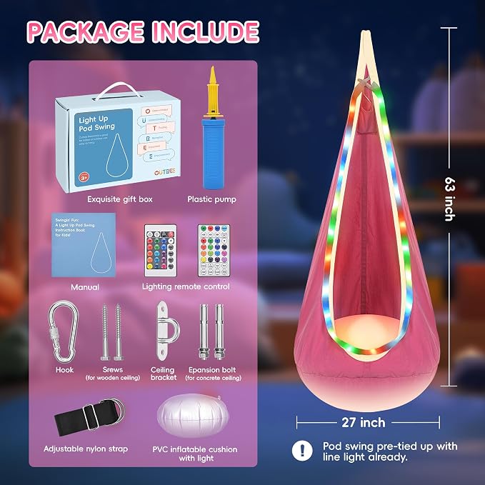OUTREE Light Up Pod Swing Seat, Sensory Swing - Image 6