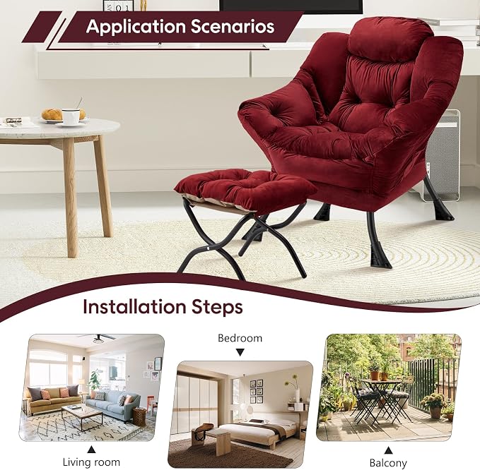 Lazy Chair with Folding Ottoman Modern Large Accent Chair, Contemporary Lounge - Image 5