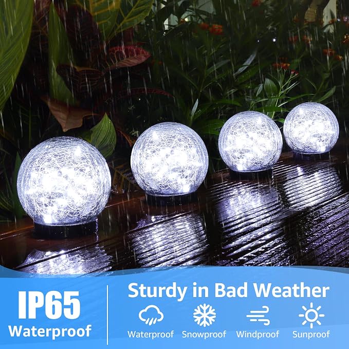 2-Pack Garden Solar Lights Outdoor, Cracked Glass Ball Light Waterproof - Image 2