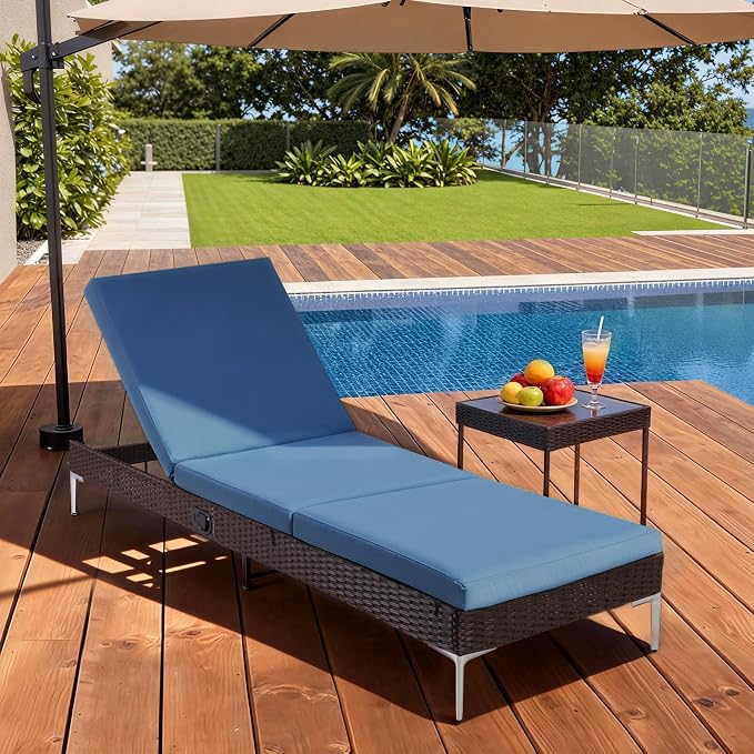 HOMREST Outdoor Lounge Chairs Set of 4, Patio Wicker Chaise Lounge - Image 7
