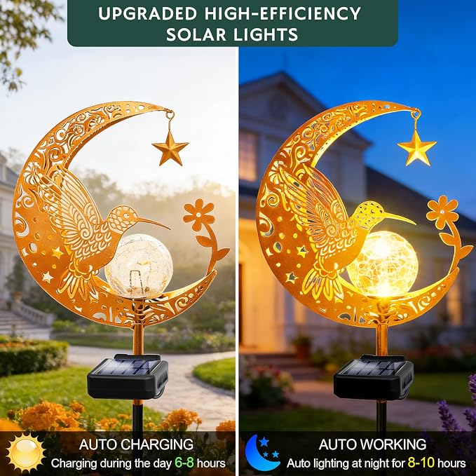 ZNYCYE Solar Lights Outdoor Decorative Moon Hummingbird Solar Stake Lights - Image 8