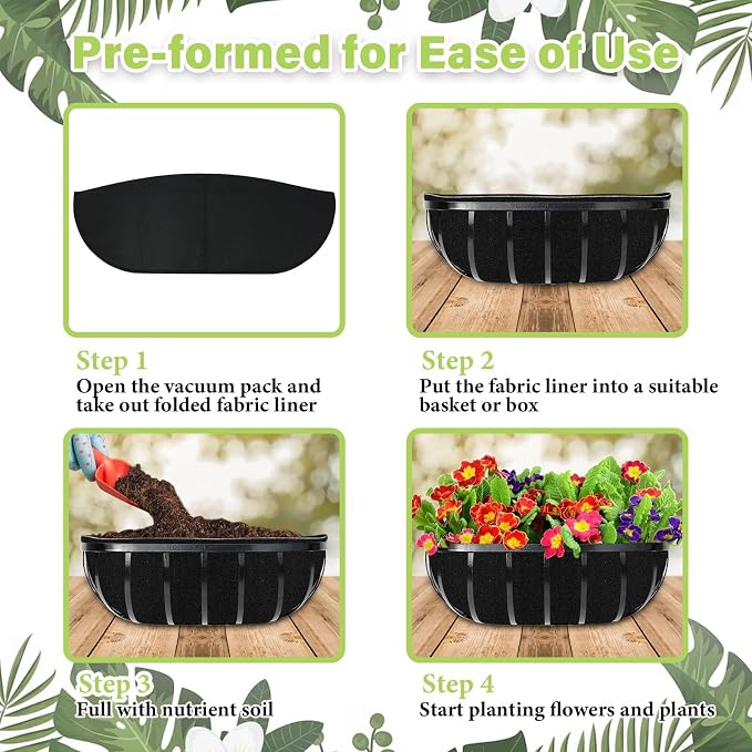 Riare 6 Pack 24 Inch Black Felt Window Box Liners- Fabric Trough Planter Basket - Image 5