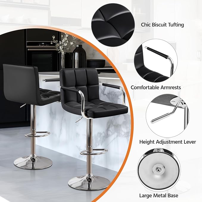 Yaheetech Bar Stools, PU Leather Adjustable Swivel Barstools, Hydraulic Kitchen - Image 6
