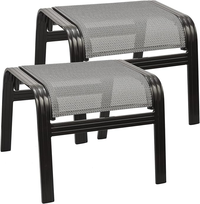 Outdoor Patio Ottoman Seat Textilene Portable Metal Footstool Portable Footrest by Deugold