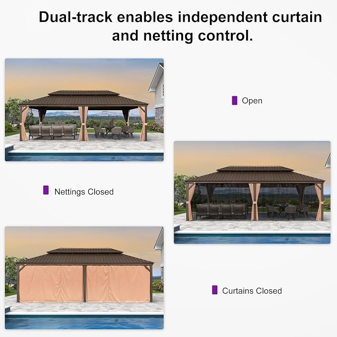 PURPLE LEAF 14' X 24' Outdoor Hardtop Gazebo Patio Wide Aluminum Frame Metal - Image 7