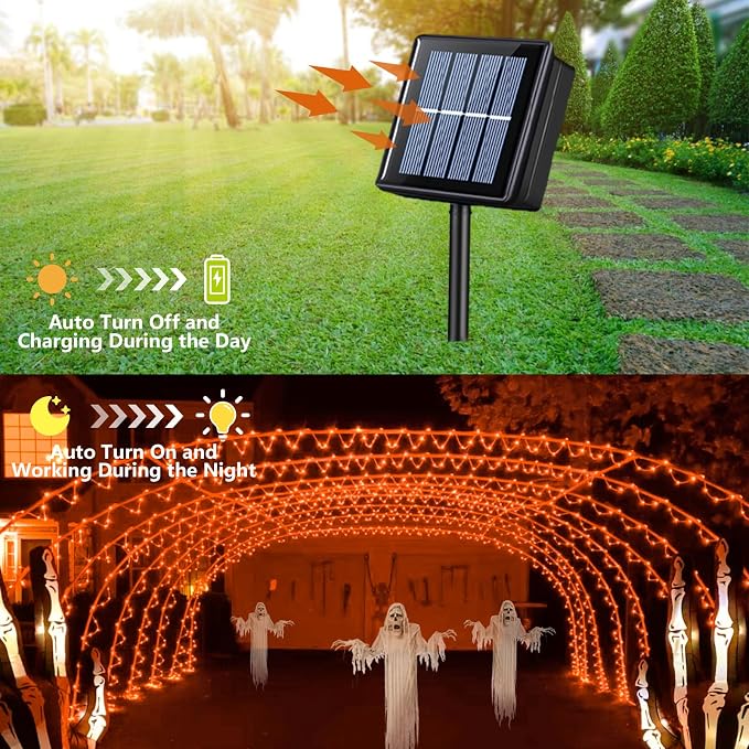 QITONG Orange Solar Rope Lights, 2 Pack Each 33ft 100 LED String Lights Outdoor - Image 2