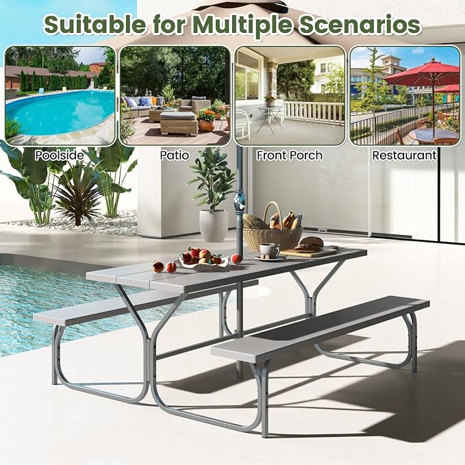 Giantex 6FT Picnic Table Bench Set Outdoor Camping All Weather Metal Base - Image 9