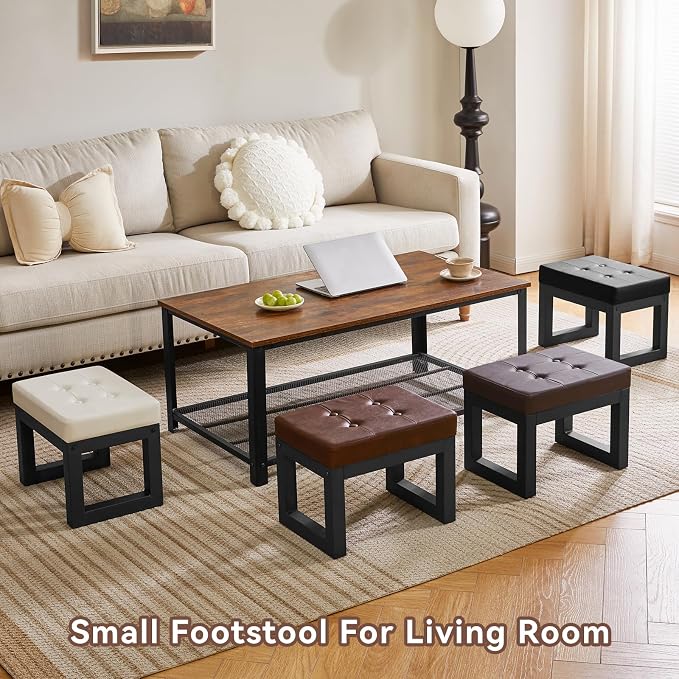 IBUYKE 16 Inch Small Foot Stool Ottoman, Rectangle PU Faux Leather Foot Rest - Image 9