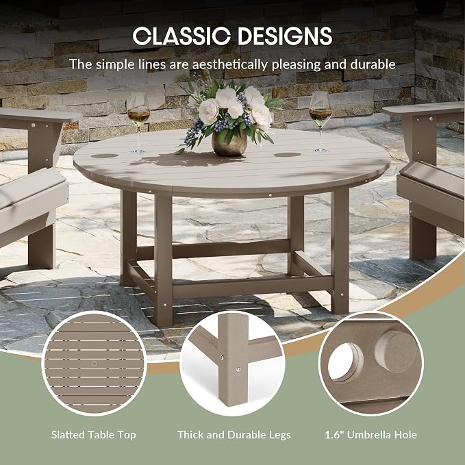 WestinTrends Malibu Low Outdoor HDPE Round Patio Coffee Table, Weathered Wood - Image 8