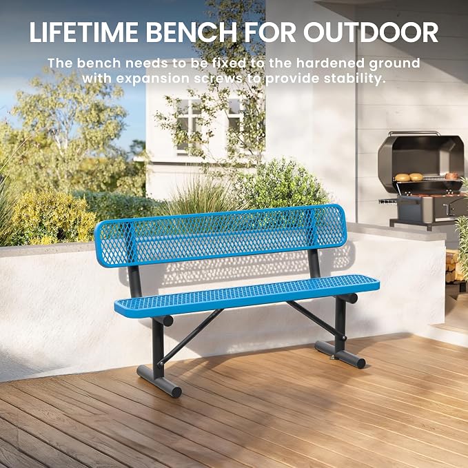 6 FT Steel Park Bench for Outside, Outdoor Bench - Image 5
