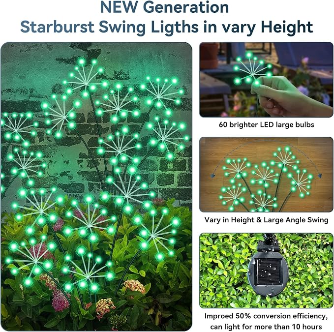 Solar Garden Lights 2 Pack Waterproof Swaying Starburst Light Solar Outdoor - Image 3