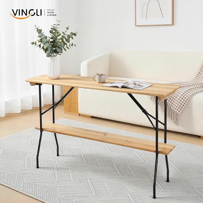 VINGLI 70-Inch 2-Tier Wooden Folding Table, Folding Picnic Table - Image 2