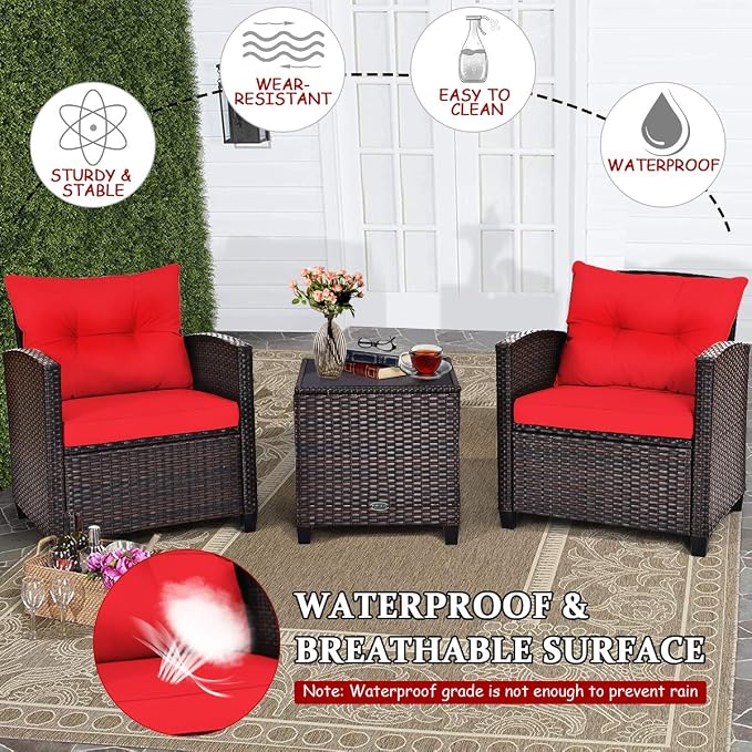 Tangkula 3 Pieces Patio Furniture Set, PE Rattan Wicker 3 Pcs Outdoor Sofa Set - Image 8