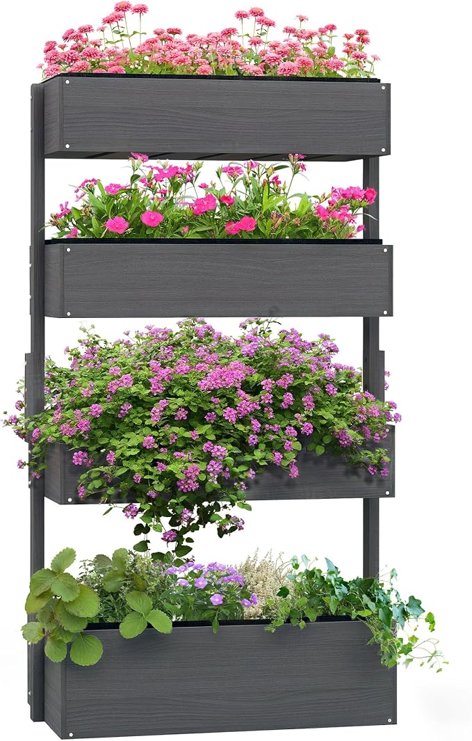 Outsunny Vertical 4 Tier Raised Garden Bed, Wooden Planter Box, Self-Draining by Outsunny