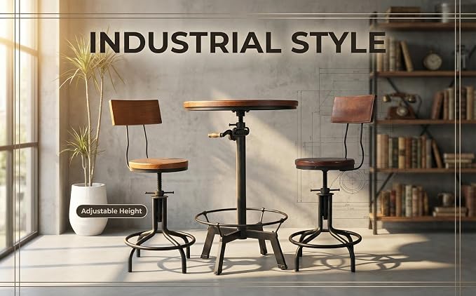 Topower Industrial Pub Table 23.65" Round Wood Top Adjustable Height 33.5"-39.4" - Image 2