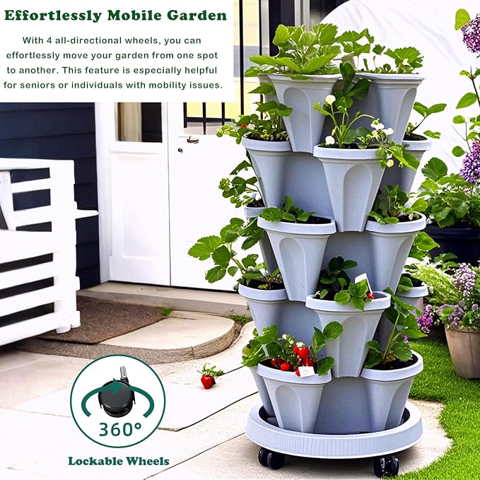 Strawberry Planters, 7 Tiered Vertical Stackable Planter, Herb Stacking Tower - Image 3