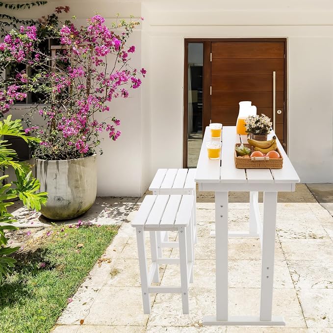 3 Pcs HDPE Outdoor Bar Set of 2 Includes Bar Height Table and Chairs, Patio Bar - Image 7