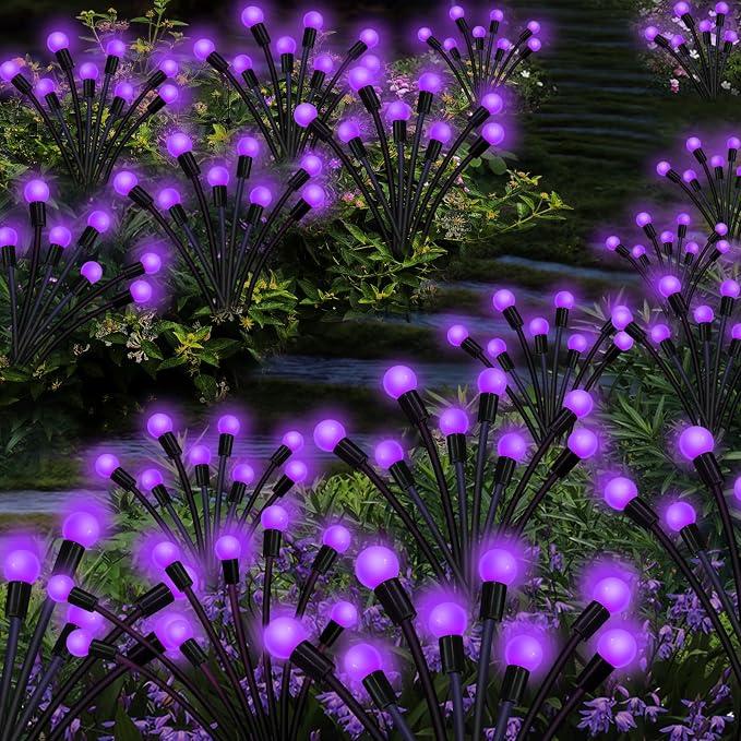 Kohlrabi Solar Garden Lights Outdoor, 6 Pack 60 LED Solar Purple Firefly Lights - Image 5