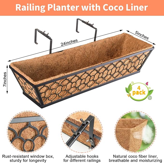 Riare 4 Pack 24 Inch Window Boxes Planters - Image 2