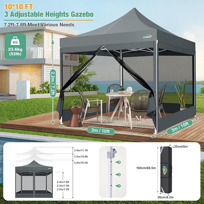 COBIZI 10x10 Canopy Tent, Heavy Duty Pop up Canopy - Image 4